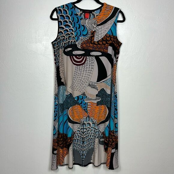 Loggia Colorful Sleeveless Stretch Tulip Hem Tunic Dress Size L - Picture 1 of 5
